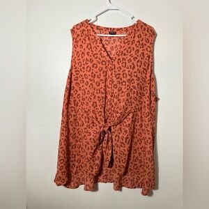 Torrid 5XL Tank Top Animal Print‎  Orange Tie Front Satin Lightweight Beach